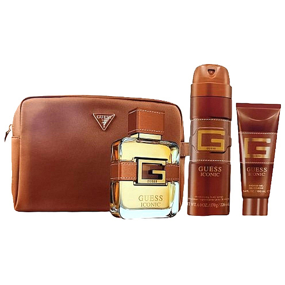 Guess Iconic parfémovaná voda 100 ml + deodorant sprej 170 g + sprchový gel 100 ml + kosmetická taška, dárková sada pro muže