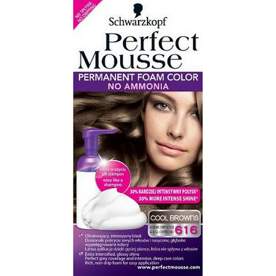 Perfect Mousse Inovatívna farbiaca pena na vlasy 616 Mrazivé Cappuccino