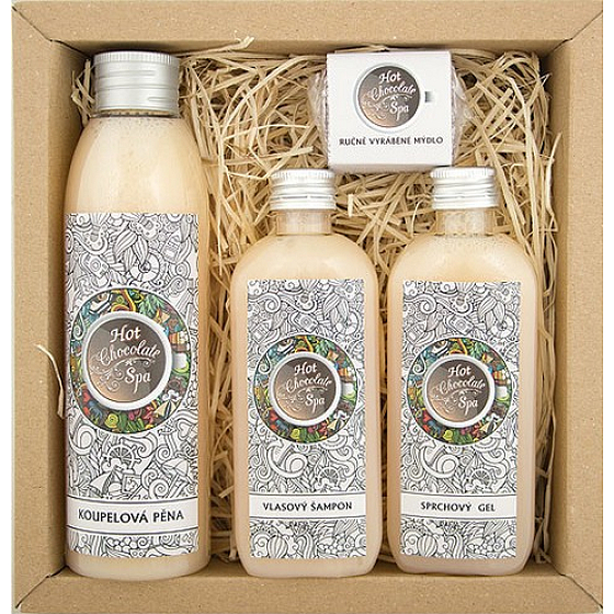Bohemia Gifts Hot Chocolate Spa kúpeľová pena 200 ml + sprchový gél 100 ml + šampón na vlasy 100 ml + ručne vyrábané mydlo 30 g, kozmetická sada