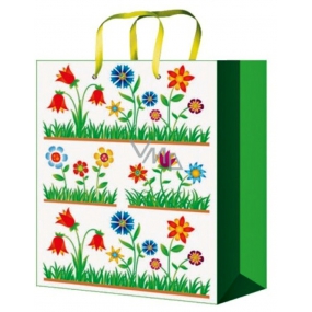 Anjel Darčeková papierová taška 23 x 18 x 10 cm zelená s kvetmi