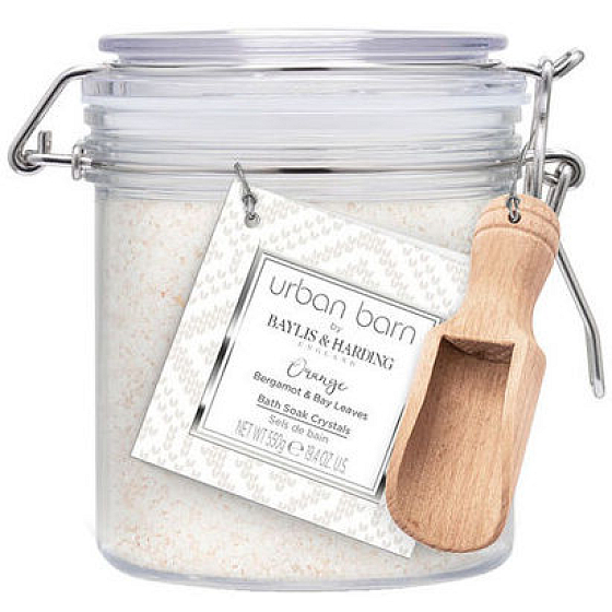 Baylis & Harding Pomaranč, Bergamot a bobkový list kryštáliky do kúpeľa 550 g + drevená lopatka, kozmetická sada