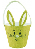 Košík textilné zajačik s ušami zelený 15 x 12 cm