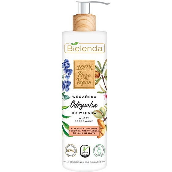 Bielenda 100% Pure Vegan Mandľové mlieko + Zelený čaj kondicionér na farbené vlasy 240 ml