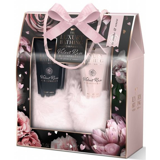 Grace Cole Supreme Soothers umývací gél na chodidlá 150 ml + krém na chodidlá 150 ml + štýlové papuče, kozmetická sada