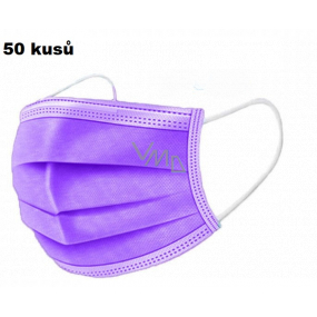 Shield Rúška 3 vrstvová ochranná zdravotné netkaná jednorazová, nízky dýchací odpor 50 kusov fialová