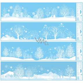 Okenná fólia bez lepiacich pruhov s trblietkami zimná krajina so stromami 64 x 15 cm