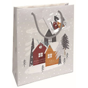 Nekupto Dárková papírová taška 23 x 18 x 10 cm Vánoční domečky stříbrná