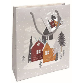 Nekupto Darčeková papierová taška 23 x 18 x 10 cm Vianočné domčeky strieborná