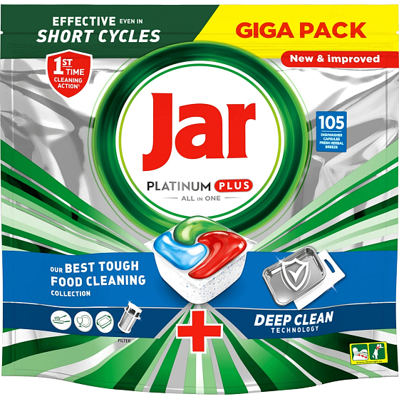 Jar Platinum Plus All in one Deep Clean kapsule do umývačky riadu 105 kusov