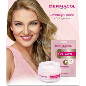 Dermacol Collagen Plus Intensive Rejuvenating intenzívny omladzujúci denný krém 50 ml + spevňujúca a hydratačná textilná maska 1 ks, kozmetická sada pre ženy