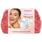 Dermacol Caviar Energy spevňujúci denný krém 50 ml + intenzívne sérum proti starnutiu pleti intenzívne spevňujúce sérum 12 ml + maska na tvár spevňujúca maska na tvár 2 x 8 ml + kozmetická taška, kozmetická sada pre ženy