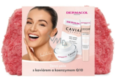 Dermacol Caviar Energy spevňujúci denný krém 50 ml + intenzívne sérum proti starnutiu pleti intenzívne spevňujúce sérum 12 ml + maska na tvár spevňujúca maska na tvár 2 x 8 ml + kozmetická taška, kozmetická sada pre ženy