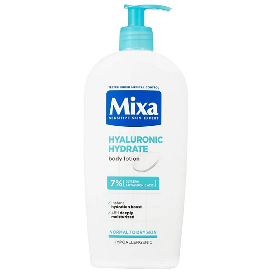 Mixa Hyalurogel intenzívne hydratačné telové mlieko pre suchú a citlivú pokožku dávkovač 400 ml