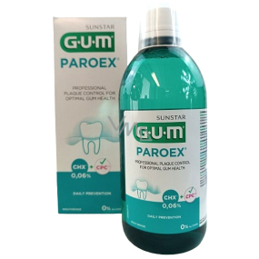 Gum Paroex ústna voda, výplach CHX 0,06% pre profesionálnu kontrolu plaku a dlhodobú ochranu ďasien pri prvých prejavoch zápalu ďasien 500 ml