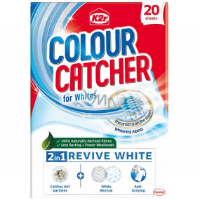 K2r Colour Catcher Stop Staining Pracie utierky na bielu bielizeň a biele obnovenie 20 kusov