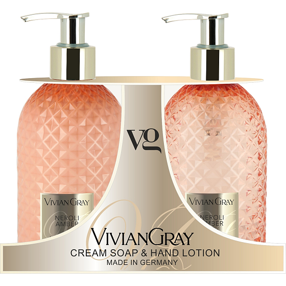 Vivian Gray Neroli a Ambra luxusné tekuté mydlo s dávkovačom 300 ml + luxusný krém na ruky s dávkovačom 300 ml, kozmetická súprava