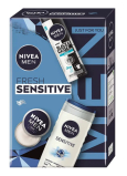 Nivea Men Fresh Sensitive Invisible Black & White Fresh antiperspirant sprej 150 ml + Nivea Men Sensitive sprchový gél 250 ml + Nivea Men Creme krém na tvár, telo a ruky 30 ml, kozmetická sada pre mužov
