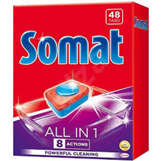 Somat All In 1 8 Actions tablety do umývačky so silou kyseliny citrónovej pre čistý a žiarivý riad 48 kusov