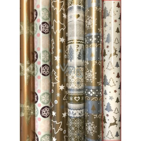 Zowie Darčekový baliaci papier 70 x 500 cm Vianočný biely strieborno, zlato, medený strom a jeleň