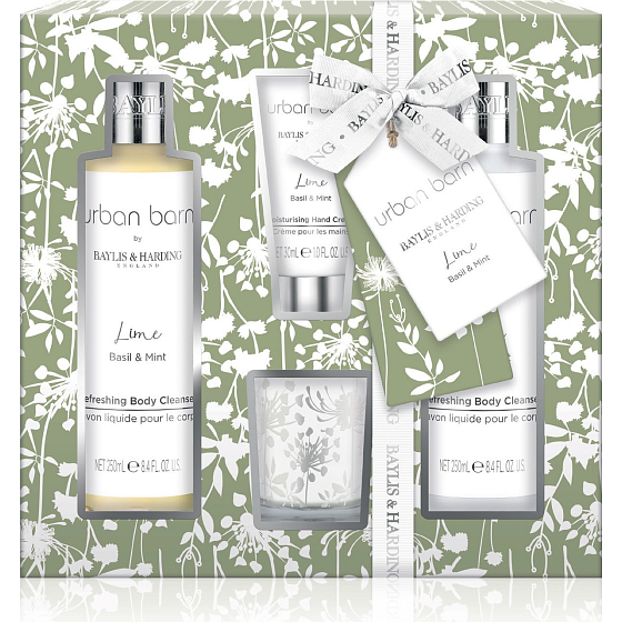 Baylis & Harding Limetka, Bazalka a Mäta kúpeľový a sprchový krém 250 ml + umývací gél 250 ml + krém na ruky 30 ml + vonná sviečka 60 g, kozmetická sada