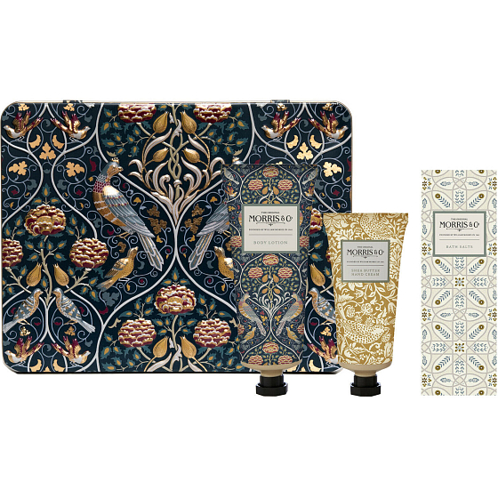 Heathcote & Ivory Iris & Cardamone telové mlieko 100 ml + krém na ruky 50 ml + soľ do kúpeľa 100 g + plechový box, kozmetická sada