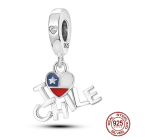 Charm Striebro 925 Čilská vlajka srdce - Milujem Čile - I Love Chile, 2v1 prívesok na náramok cestovanie