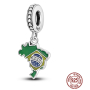 Charm Striebro 925 Brazília vlajka - hojdajúca sa mapa, prívesok na náramok cestovanie