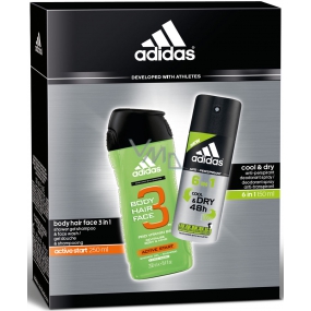 Adidas Cool & Dry 48h 6v1 antiperspirant deodorant sprej pre mužov 150 ml + Active Start 3v1 sprchový gél na telo, vlasy a tvár pre mužov 250 ml, kozmetická sada