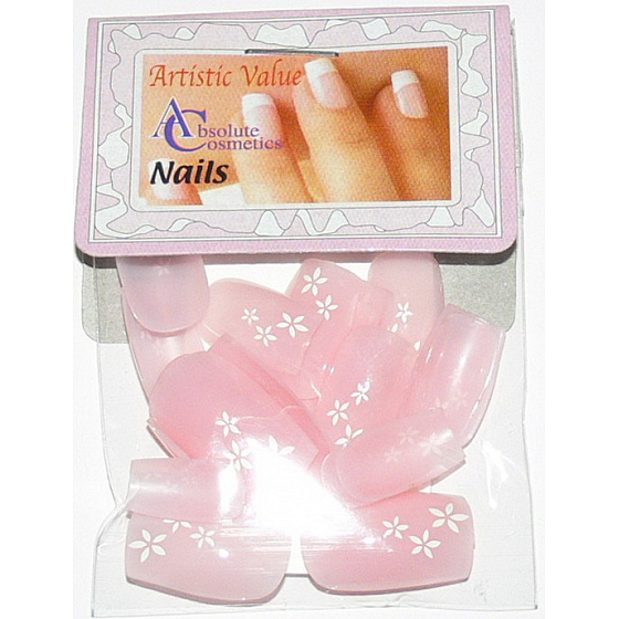 Absolute Cosmetics Nails umelé nechty francúzska manikúra 21000 ružové s kvetmi 20 kusov