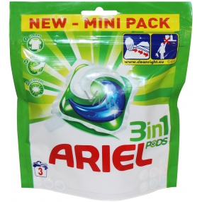 Ariel 3v1 Mountain Spring gélové kapsule na pranie bielizne 3 kusy 86,4 g