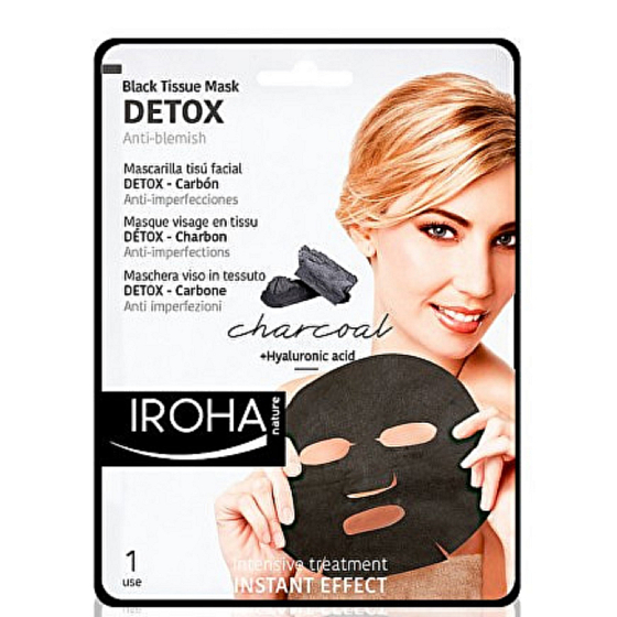 Iroha Detox Látková maska s dreveným uhlím a kyselinou hyalurónovou 23 ml