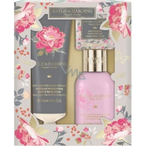 Baylis & Harding Ružová magnólie a Hruškový kvet sprchový gél 100 ml + telové mlieko 125 ml + toaletné mydlo 40 g, kozmetická sada