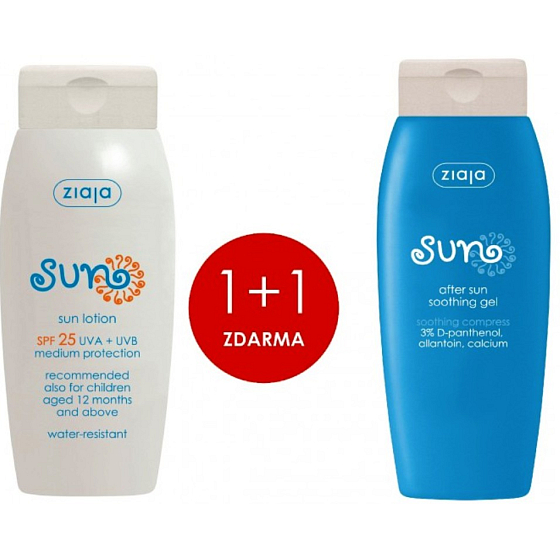 Ziaja Sun SPF 25 vodeodolné mlieko na opaľovanie 150 ml + Sun upokojujúci gél po opaľovaní 150 ml, duopack