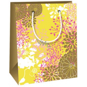 Ditipo Darčeková papierová taška 11,4 x 6,4 x 14,6 cm žltá s farebnými motívmi