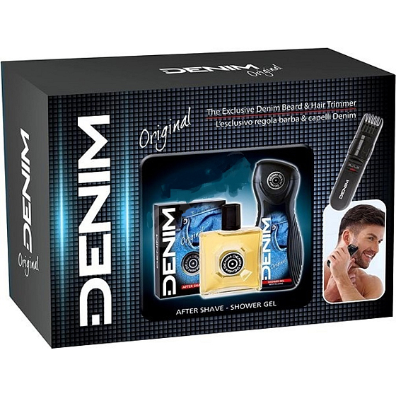 Denim Original voda po holení 100 ml + sprchový gél 250 ml + zastrihávač fúzov, kozmetická sada