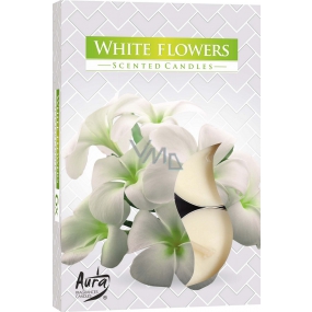 BISPOL Aura White Flowers - Biele kvety vonné čajové sviečky 6 kusov
