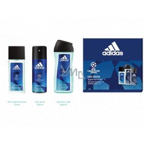 Adidas UEFA Champions League Dare Edition VI parfumovaný deodorant sklo pre mužov 75 ml + sprchový gél 250 ml + dezodorant sprej 150 ml, kozmetická sada