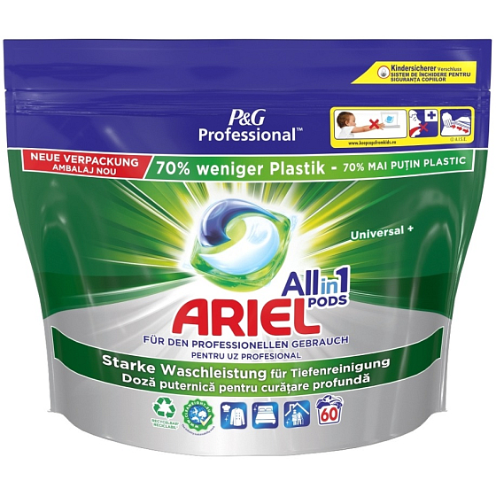 Ariel All in 1 Pods Bežné gélové kapsuly univerzálne na pranie 60 kusov