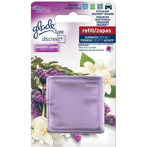 Glade Levanduľa & Jazmín Discreet osviežovač vzduchu náhradná náplň 8 g