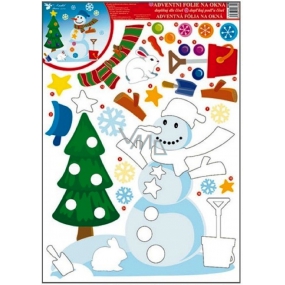 Okenné fólie bez lepidla adventný kalendár snehuliak 42 x 30 cm