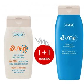 Ziaja Sun SPF 50+ vodeodolné mlieko na opaľovanie pre deti 125 ml + Sun upokojujúci gél po opaľovaní 200 ml, duopack