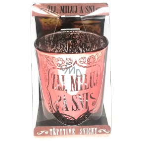 Albi Trblietavý svietnik zo skla na čajovú sviečku ŽI, MILUJ A SNI, 7 cm