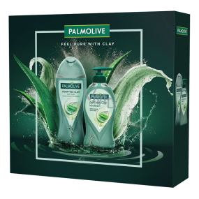 Palmolive Purifying Clay sprchový gél s ílom 250 ml + tekuté mydlo dávkovač 250 ml, kozmetická sada