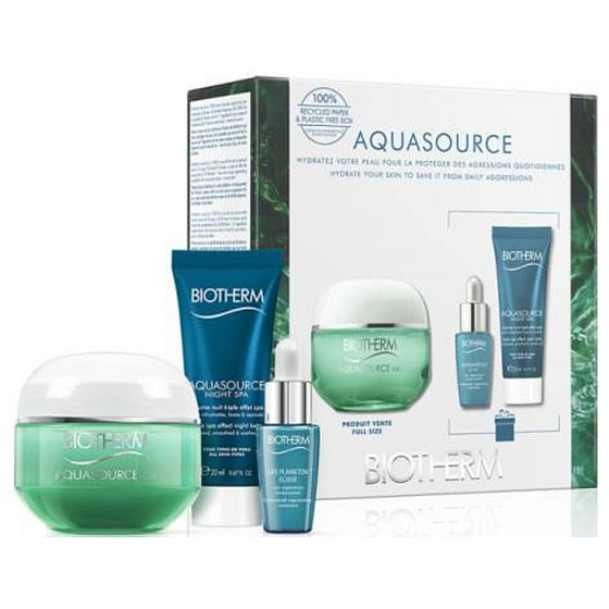Biotherm Aquasource Night Spa nočný krém 20 ml + Aquasource výživný hydratačný krém pre normálnu až zmiešanú pleť 50 ml + Life Plankton Elixir ochranné regeneračné sérum 7 ml, kozmetická sada