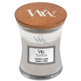 Woodwick Lavender & Cedar - Levanduľa a Céder vonná sviečka s dreveným knôtom a viečkom sklo malá 85 g
