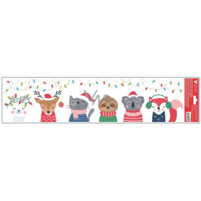 Okenná fólia Vianočná farebná s trblietkami Rôzne zvieratá 64 x 15 cm