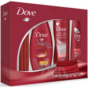 Dove Pro Age sprchový gél 250 ml + šampón 250 ml + telové mlieko 250 ml + pašmína, kozmetická sada