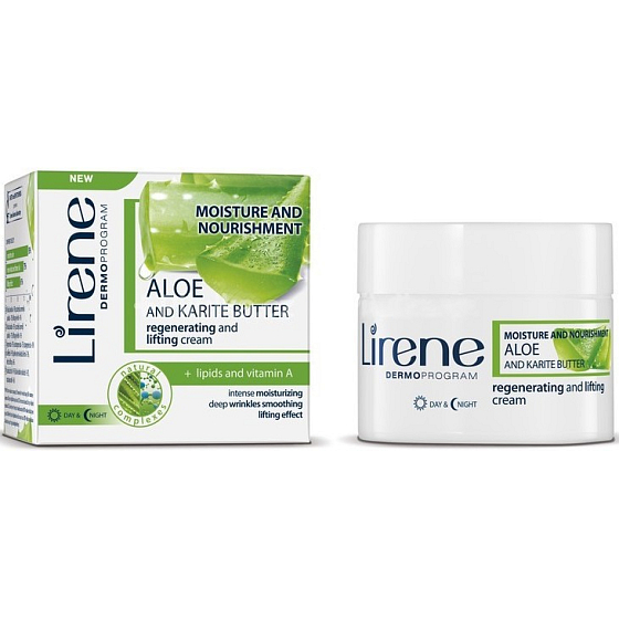 Lirene Hydratácia a výživa Aloe a Karité maslo regeneračné liftingový denný aj nočný krém 50 ml