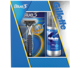 Gillette Blue 3 holiaci strojček + gél na holenie 75 ml, kozmetická sada pre mužov