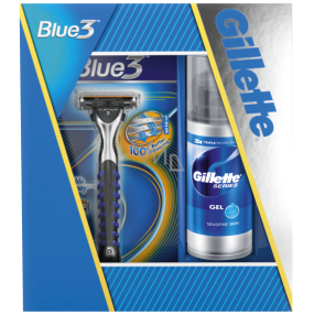 Gillette Blue 3 holiaci strojček + gél na holenie 75 ml, kozmetická sada pre mužov